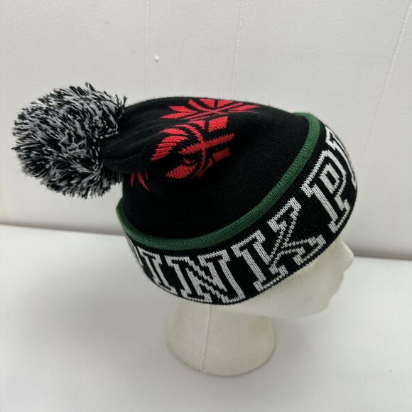 Victorias Secret PINK Beanie Hat Winter Cap Black Red Snowflakes Knit - Picture 6 of 10